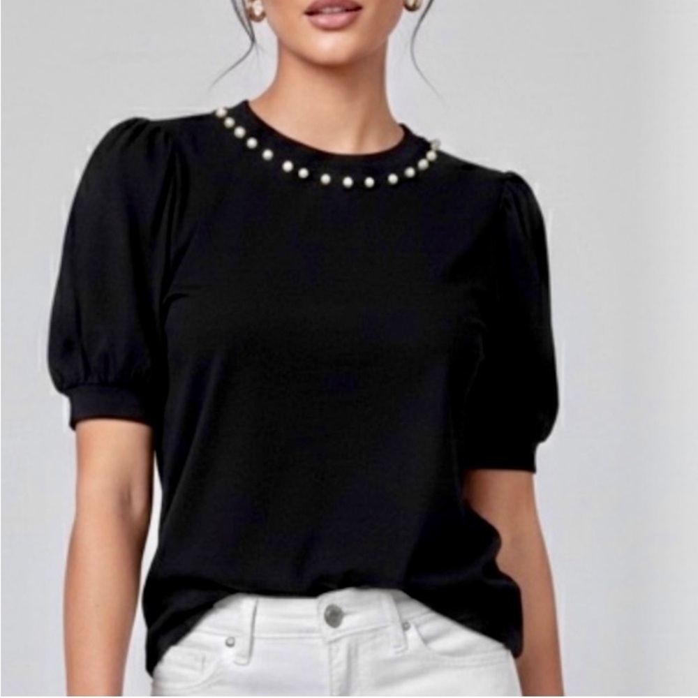 NWT Beloved Black Short Sleeve Pearl T-Shirt